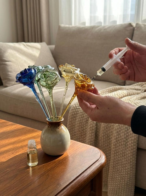 El Yapımı Koku Hazneli Üfleme Cam Gül